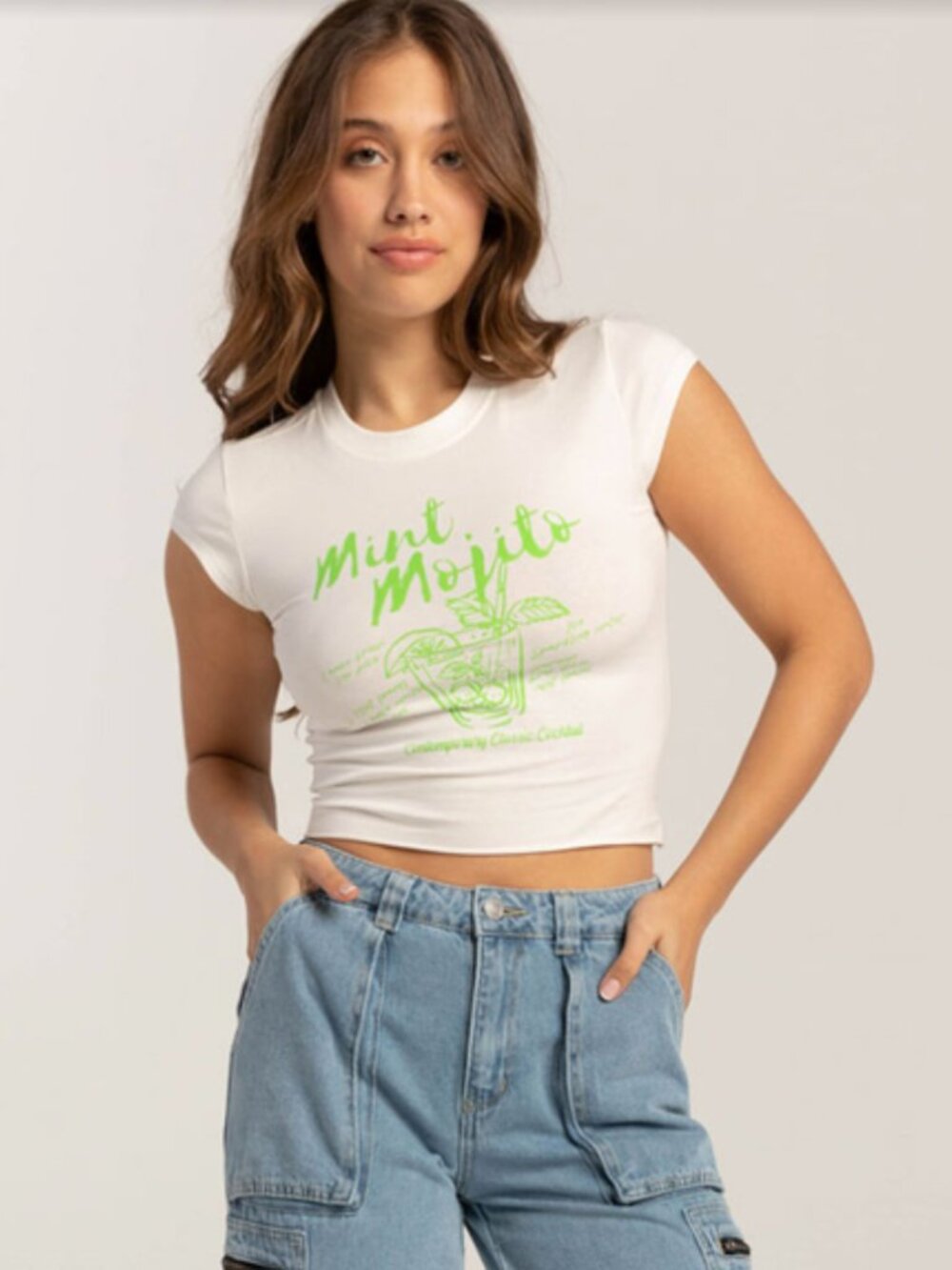 NWT RSQ Womens Mint Mojito Short Sleeve Baby Tee sz L